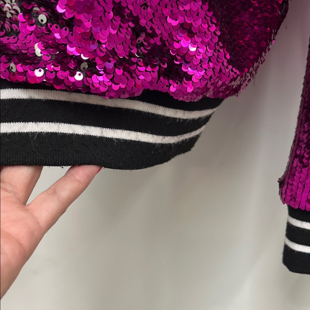 Torrid Fuchsia / Silver Sequin Bomber Jacket, Size 1 - Picture 5 of 12